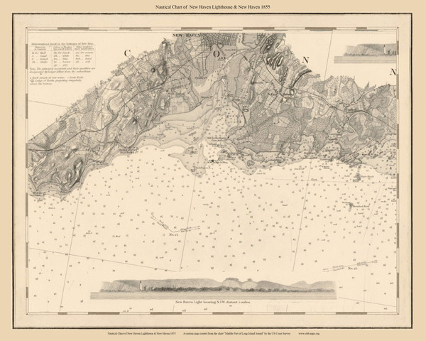 New Haven Lighthouse & New Haven Connecticut 1855 - New York 80,000 Scale Custom Chart