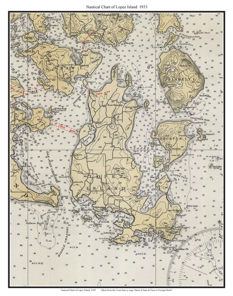 Lopez Island 1933 - Washington Harbors Custom Chart