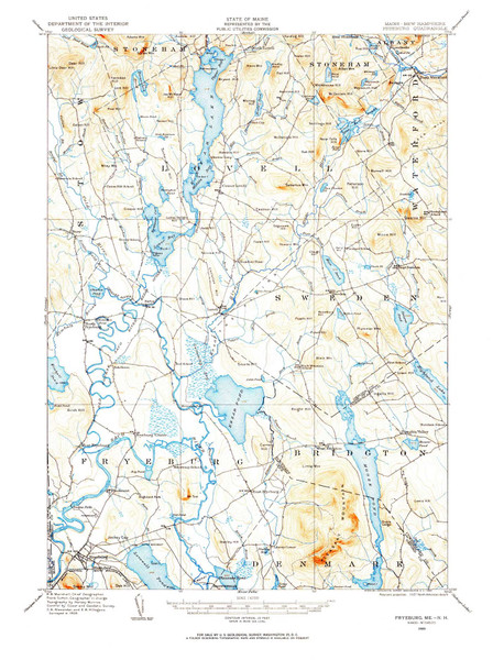 Fryeburg, New Hampshire 1909 (1960) USGS Old Topo Map 15x15 NH Quad