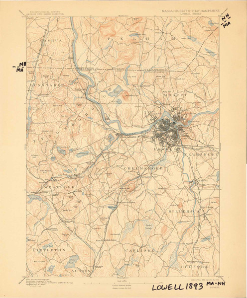 Lowell, New Hampshire 1893 (1912) USGS Old Topo Map 15x15 NH Quad