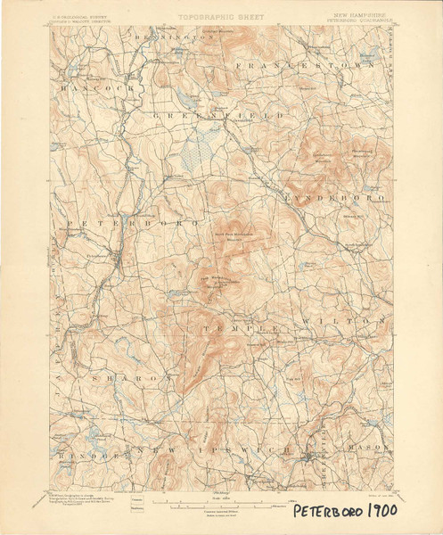 Peterborough, New Hampshire 1900 (1900) USGS Old Topo Map 15x15 NH Quad