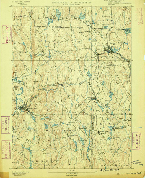 Winchendon, New Hampshire 1890 (1890) USGS Old Topo Map 15x15 NH Quad