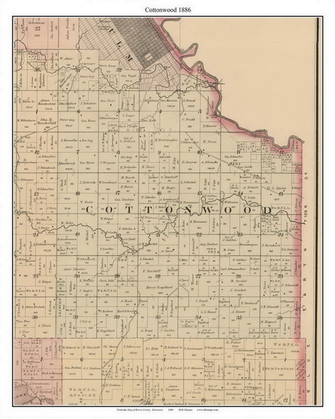 Cottonwood, Brown Co. Minnesota 1886 Old Town Map Custom Print - Brown Co.