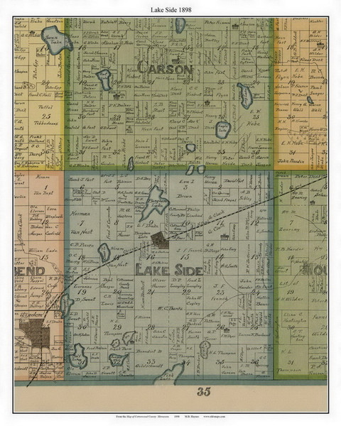 Lakeside - Bingham Lake, Cottonwood Co. Minnesota 1898 Old Town Map Custom Print - Cottonwood Co.