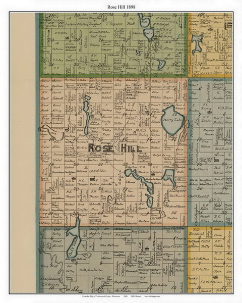 Rose Hill - Berry Lake, Cottonwood Co. Minnesota 1898 Old Town Map Custom Print - Cottonwood Co.