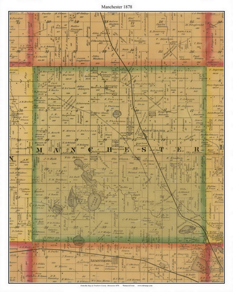 Manchester - Sugar Lake, Freeborn Co. Minnesota 1878 Old Town Map Custom Print - Freeborn Co.