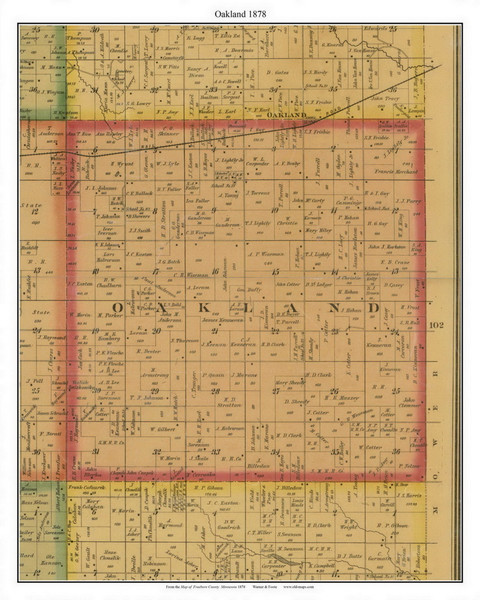Oakland, Freeborn Co. Minnesota 1878 Old Town Map Custom Print - Freeborn Co.