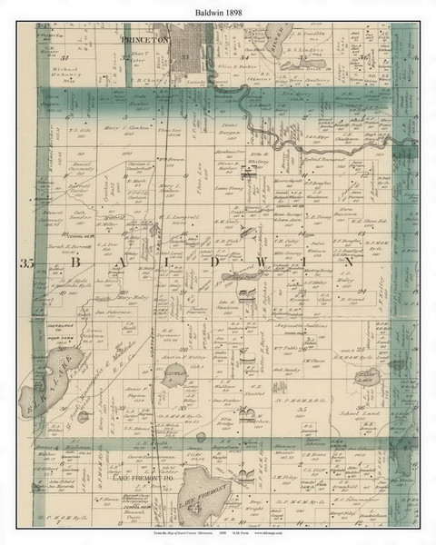 Baldwin, Sherburne Co. Minnesota 1898 Old Town Map Custom Print - Isanti Co. Baldwin, Sherburne Co. Minnesota 1898 Old Town Map Custom Print - Isanti Co.