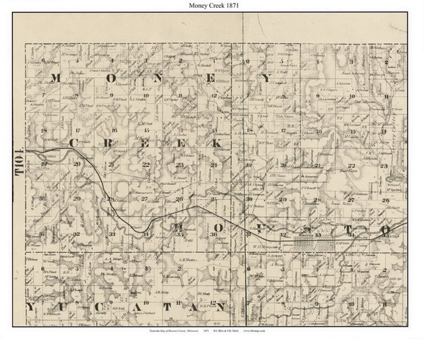 Money Creek, Houston Co. Minnesota 1871 Old Town Map Custom Print - Houston Co.