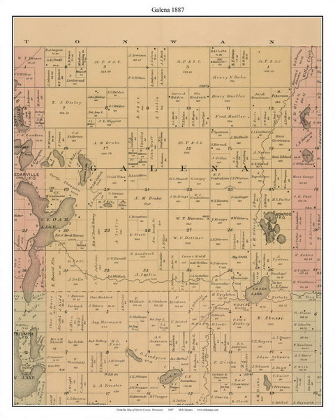 Galena, Martin Co. Minnesota 1887 Old Town Map Custom Print - Martin Co.