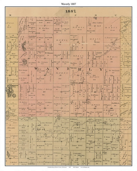 Waverly, Martin Co. Minnesota 1887 Old Town Map Custom Print - Martin Co. Waverly, Martin Co. Minnesota 1887 Old Town Map Custom Print - Martin Co.