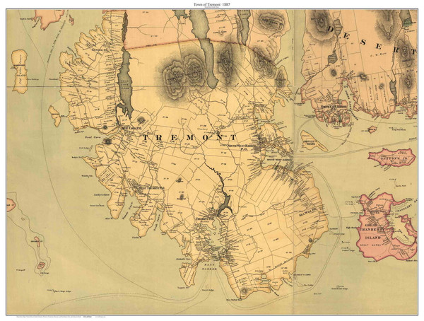 Tremont, Maine Old Map Custom Print Colby & Stuart 1887 - Cities Other MDI ColbyStuart