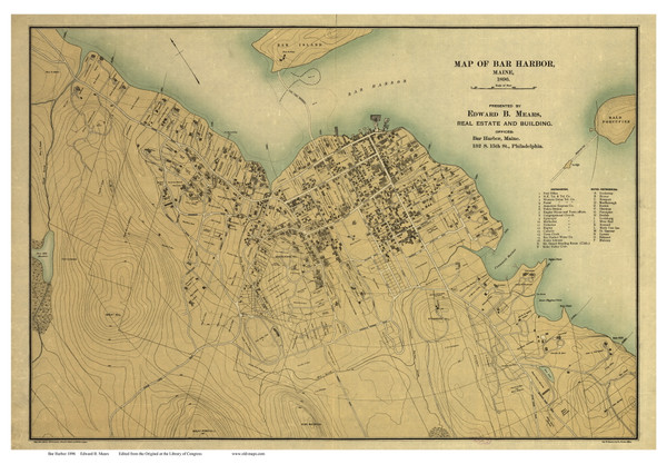 Bar Harbor, Maine Old Map Reprint Mears 1896 - Cities Other