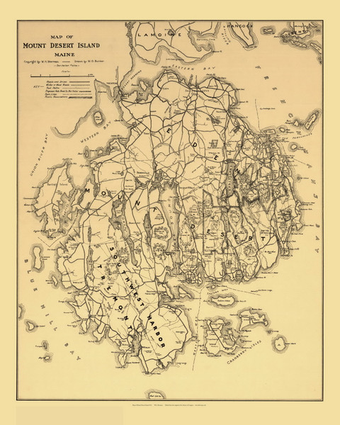 Mount Desert Island, Maine Old Map Reprint Sherman 1911 - Cities Other