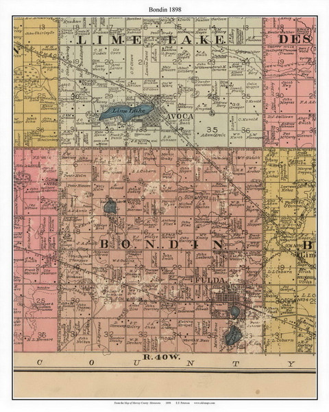 Bondin - Fulda, Murray Co. Minnesota 1898 Old Town Map Custom Print - Murray Co.