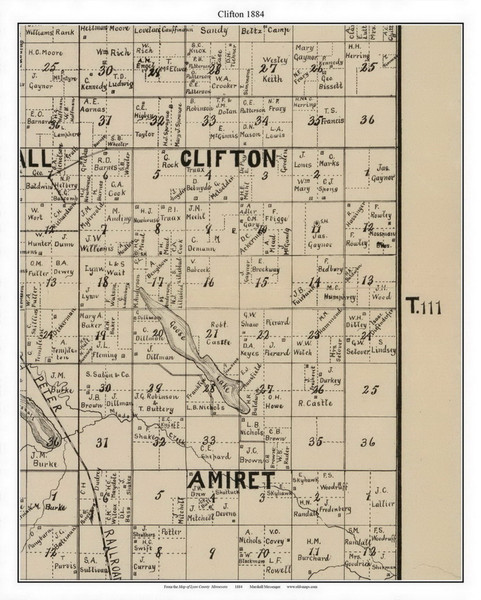 Clifton, Lyon Co. Minnesota 1884 Old Town Map Custom Print - Lyon Co.