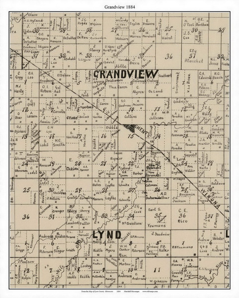 Grandview, Lyon Co. Minnesota 1884 Old Town Map Custom Print - Lyon Co.