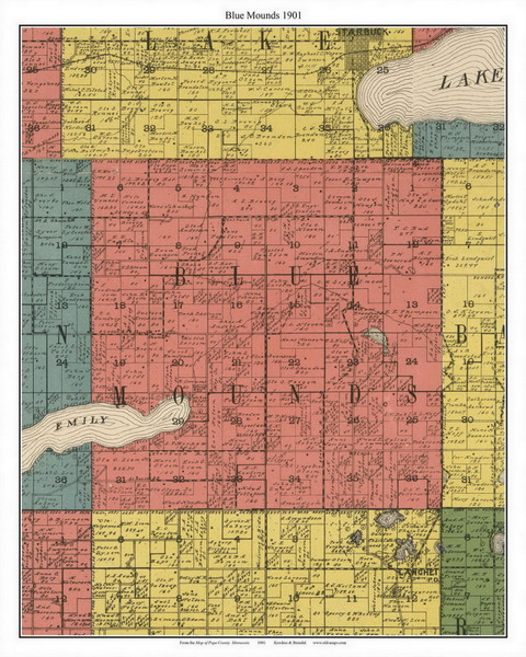 Blue Mounds, Pope Co. Minnesota 1901 Old Town Map Custom Print - Pope Co.