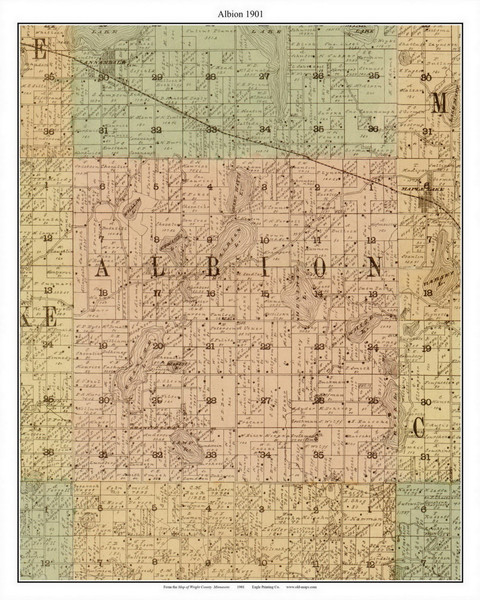 Albion, Wright Co. Minnesota 1901 Old Town Map Custom Print - Wright Co.