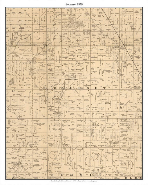 Somerset - Steele Center - River Point, Steele Co. Minnesota 1879 Old Town Map Custom Print - Steele Co.
