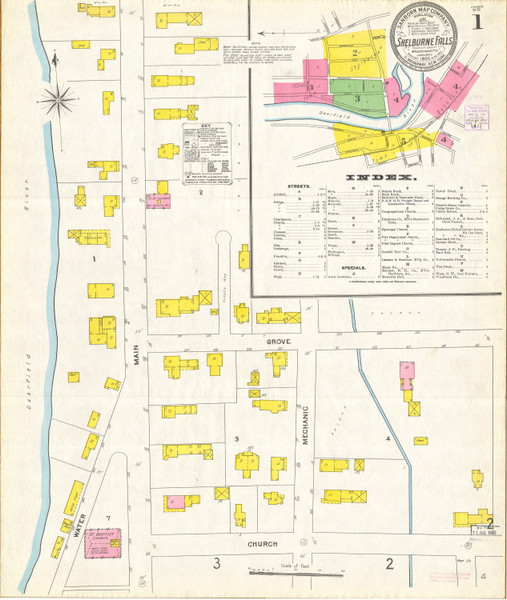 Shelburne Falls, MA Fire Insurance 1905 Sheet 1 (Index) - Old Town Map Reprint - Franklin Co.