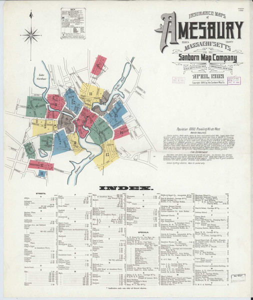 Amesbury Massachusetts 1909 - Fire Insurance Index - Old Map Reprint