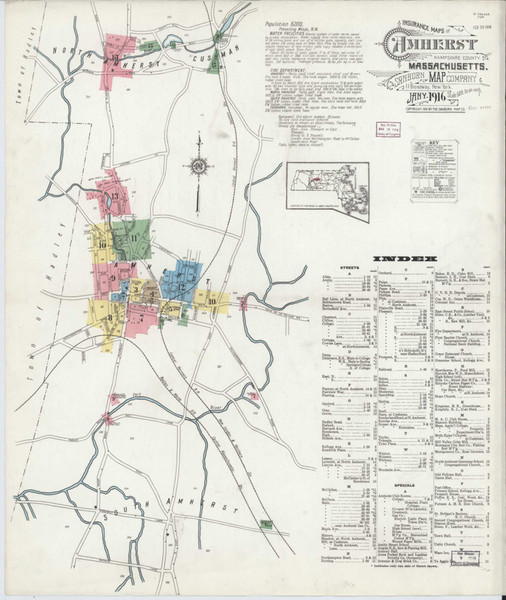 Amherst Massachusetts 1916 - Fire Insurance Index - Old Map Reprint