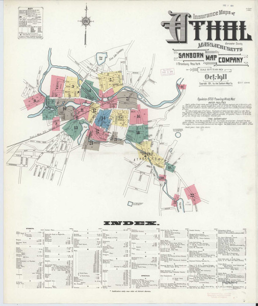 Athol Massachusetts 1911 - Fire Insurance Index - Old Map Reprint