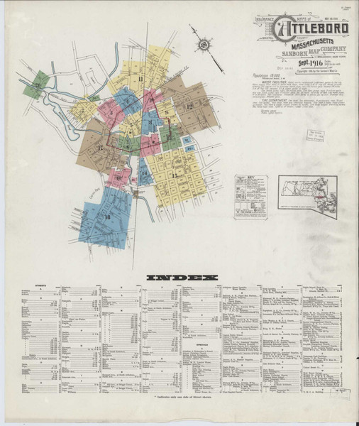 Attleboro Massachusetts 1916 - Fire Insurance Index - Old Map Reprint