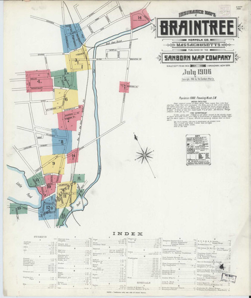 Braintree Massachusetts 1906 - Fire Insurance Index - Old Map Reprint
