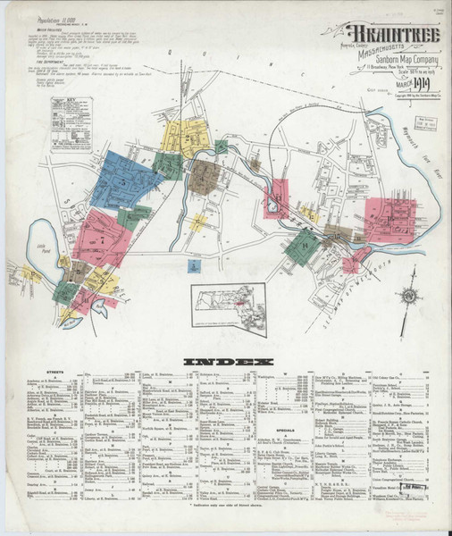 Braintree Massachusetts 1919 - Fire Insurance Index - Old Map Reprint