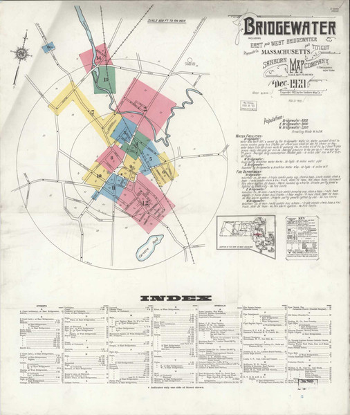 Bridgewater Massachusetts 1921 - Fire Insurance Index - Old Map Reprint