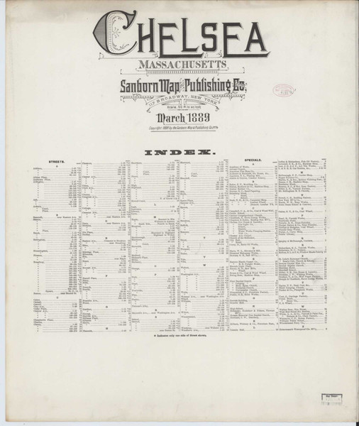 Chelsea Massachusetts 1889 - Fire Insurance Index - Old Map Reprint