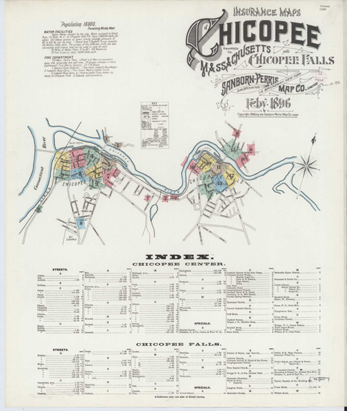 Chicopee Massachusetts 1896 - Fire Insurance Index - Old Map Reprint