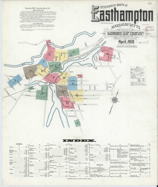 East Hampton Massachusetts 1910 - Fire Insurance Index - Old Map Reprint