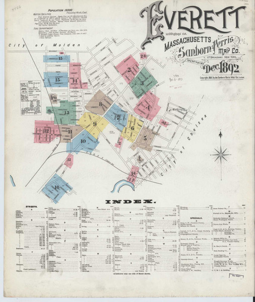 Everett Massachusetts 1892 - Fire Insurance Index - Old Map Reprint