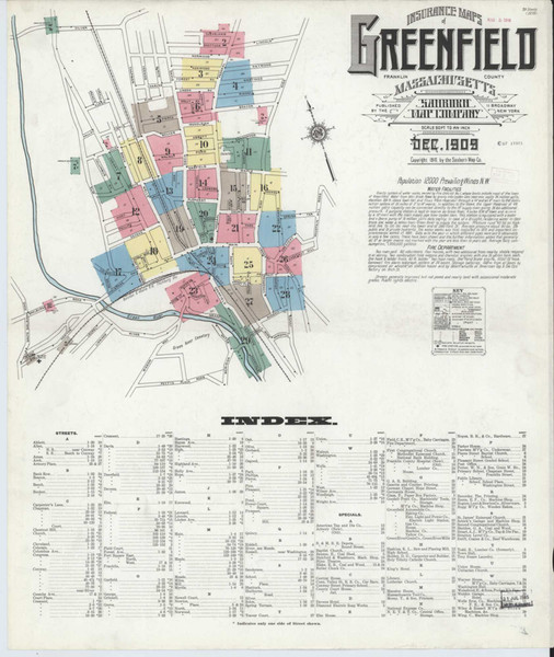 Greenfield Massachusetts 1909 - Fire Insurance Index - Old Map Reprint