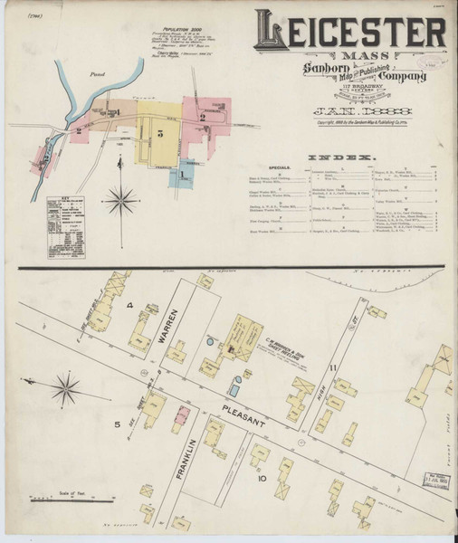 Leicester Massachusetts 1888 - Fire Insurance Index - Old Map Reprint