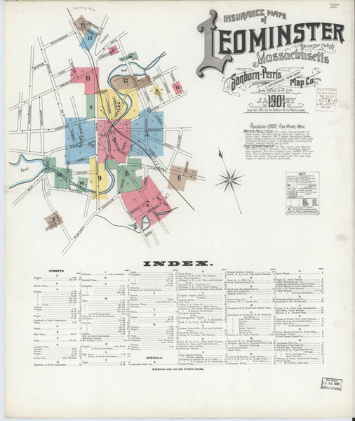 Leominster Massachusetts 1901 - Fire Insurance Index - Old Map Reprint