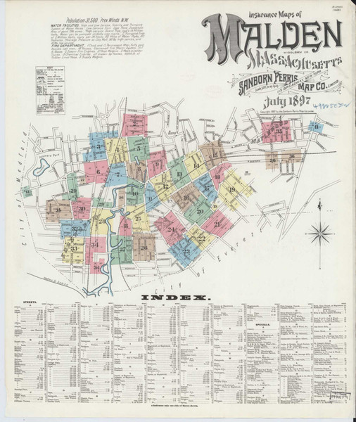Malden Massachusetts 1897 - Fire Insurance Index - Old Map Reprint