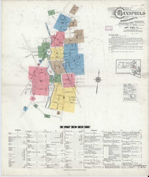 Mansfield Massachusetts 1916 - Fire Insurance Index - Old Map Reprint