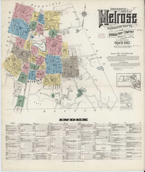 Melrose Massachusetts 1915 - Fire Insurance Index - Old Map Reprint