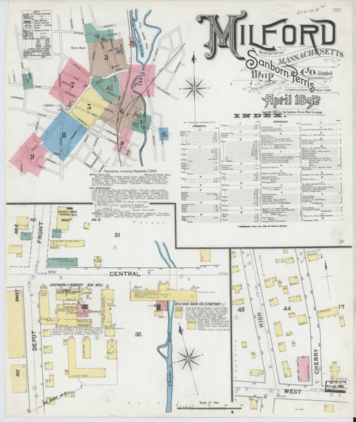Milford Massachusetts 1892 - Fire Insurance Index - Old Map Reprint
