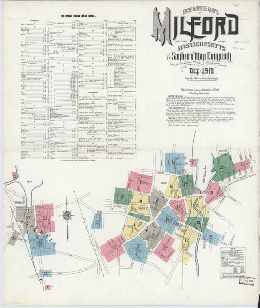 Milford Massachusetts 1910 - Fire Insurance Index - Old Map Reprint
