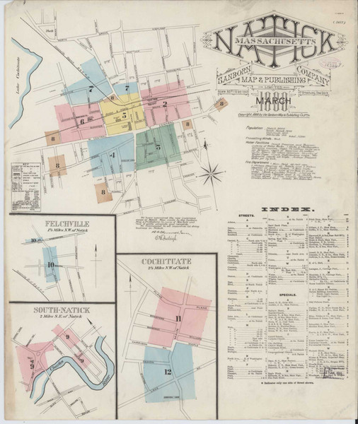 Natick Massachusetts 1888 - Fire Insurance Index - Old Map Reprint
