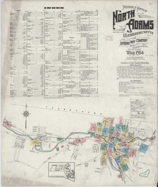 North Adams Massachusetts 1914 - Fire Insurance Index - Old Map Reprint