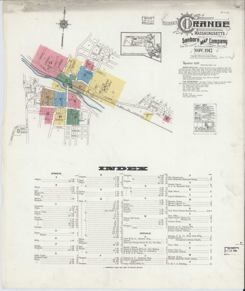 Orange Massachusetts 1917 - Fire Insurance Index - Old Map Reprint