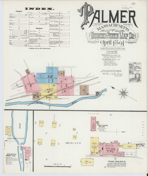 Palmer Massachusetts 1891 - Fire Insurance Index - Old Map Reprint