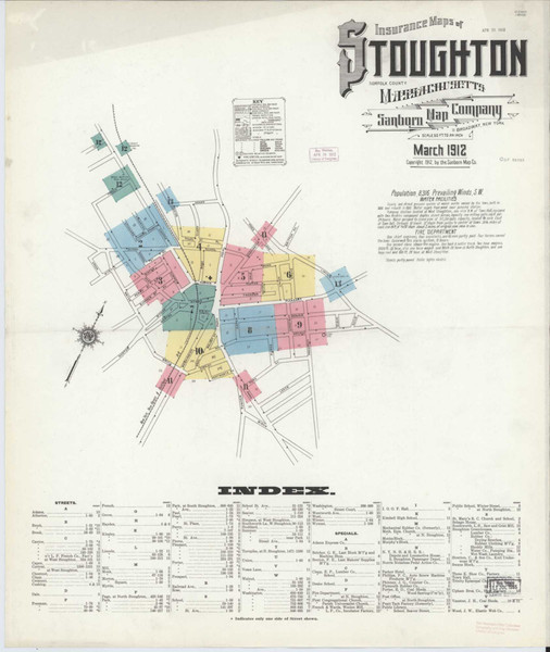 Stoughton Massachusetts 1912 - Fire Insurance Index - Old Map Reprint