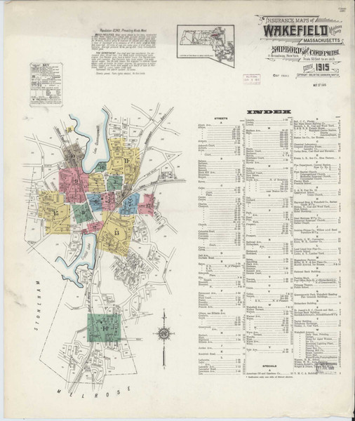 Wakefield Massachusetts 1915 - Fire Insurance Index - Old Map Reprint